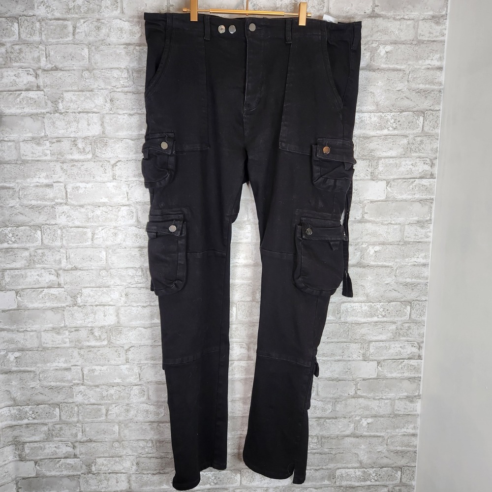 MNML Cargo Pants Black Multi-Pocket Utility Streetwear Rave Size 40